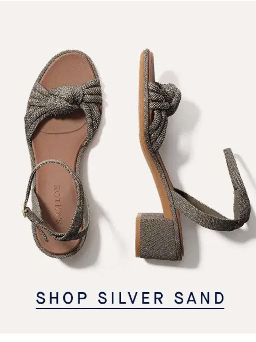 Rothys Silver Knot Sandals Block Heel